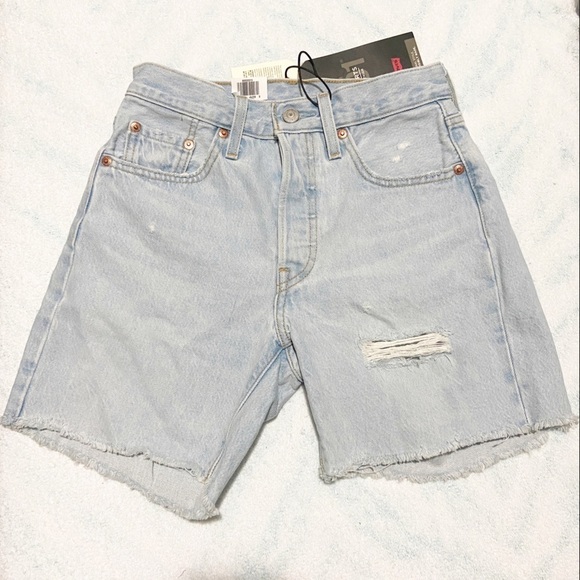NEW Levi's 501 Mid Thigh High Rise Denim Cutoff Shorts Size 24 - Picture 3 of 6